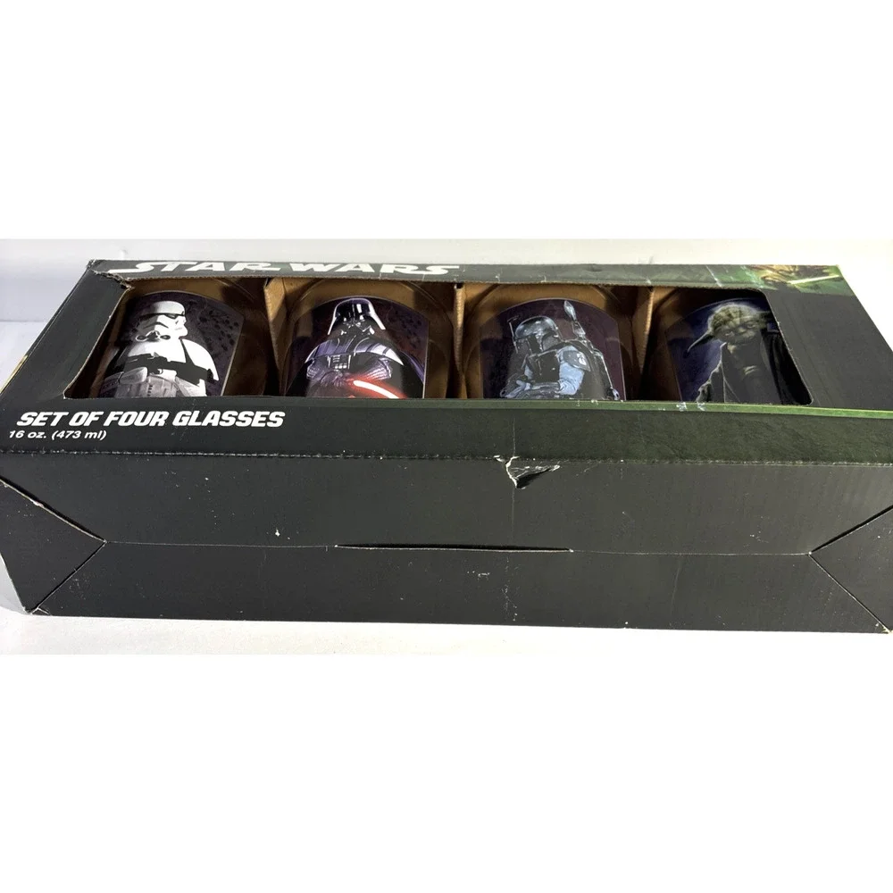 Star Wars 4 Piece Glassware Set Darth Vader Boba Fett Yoda Storm Trooper NIB